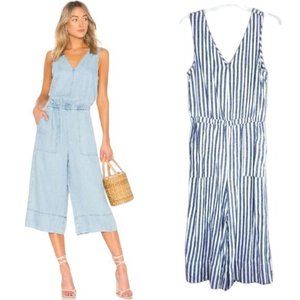 SALE Splendid Indigo Blue Stripe Crop Jumpsuit Wide Leg Elasticized Waist Sz M